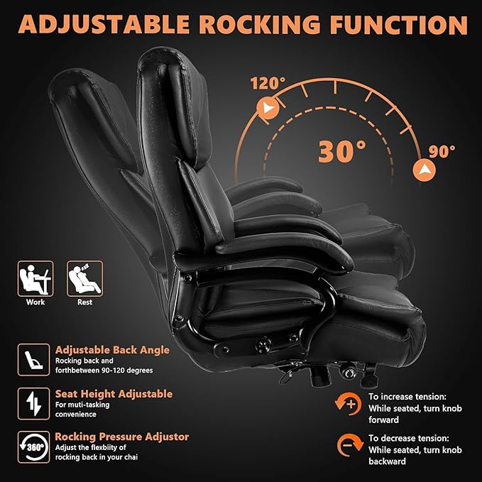 Indulgear 500lbs Big and Tall Office Chair with Gel Seat Cushion,Heavy Duty Office Chair for Heavy People, High Back Executive Computer Chair with Adjustable Lumbar Support, Dual Rubber Wheel