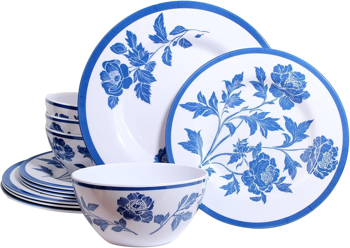 Melamine Dinnerware Set 12-Piece for 4 Dish Set Plates Bowls Unbreakable Dishware for Indoor Outdoor Use Lightweight Durable for Camping Picnics Parties light blue