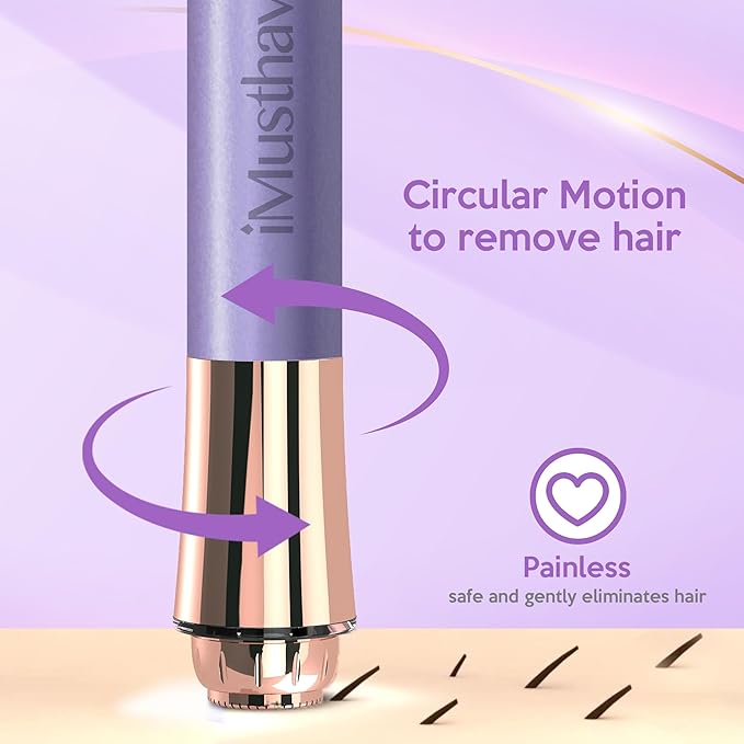 Facial Hair Remover for Women – Painless 16mm Dual Ring Floating Head Blade, Portable, Electric Razor & Epilator for Flawless Face, Lips & Chin – with 18K Gold-Plated Head, 360° LED Light