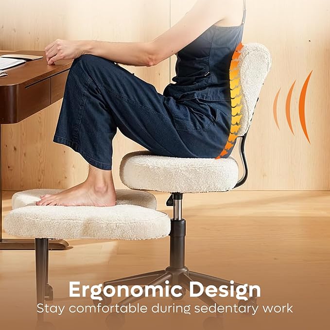 Nost & Host Cross Legged Office Chair with Wheels, 4INCH ADHD Chair for Adults, Meditation Chair, Height Adjustable Seat, Yoga Chair, Teddy Fabric, Off White