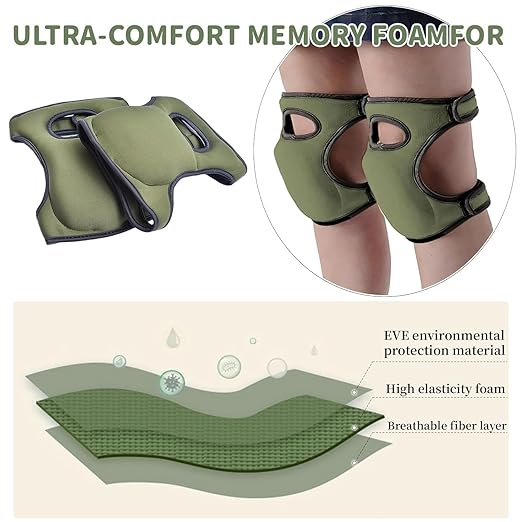 Knee Pads for Gardening - 1.5+1.5cm Dual-Layer Gel-Foam, Non-Slip, Waterproof & Breathable for Joint Support | Heavy Duty Kneeling Pads for Weeding, Floor Scrubbing, Tile Work (Green)