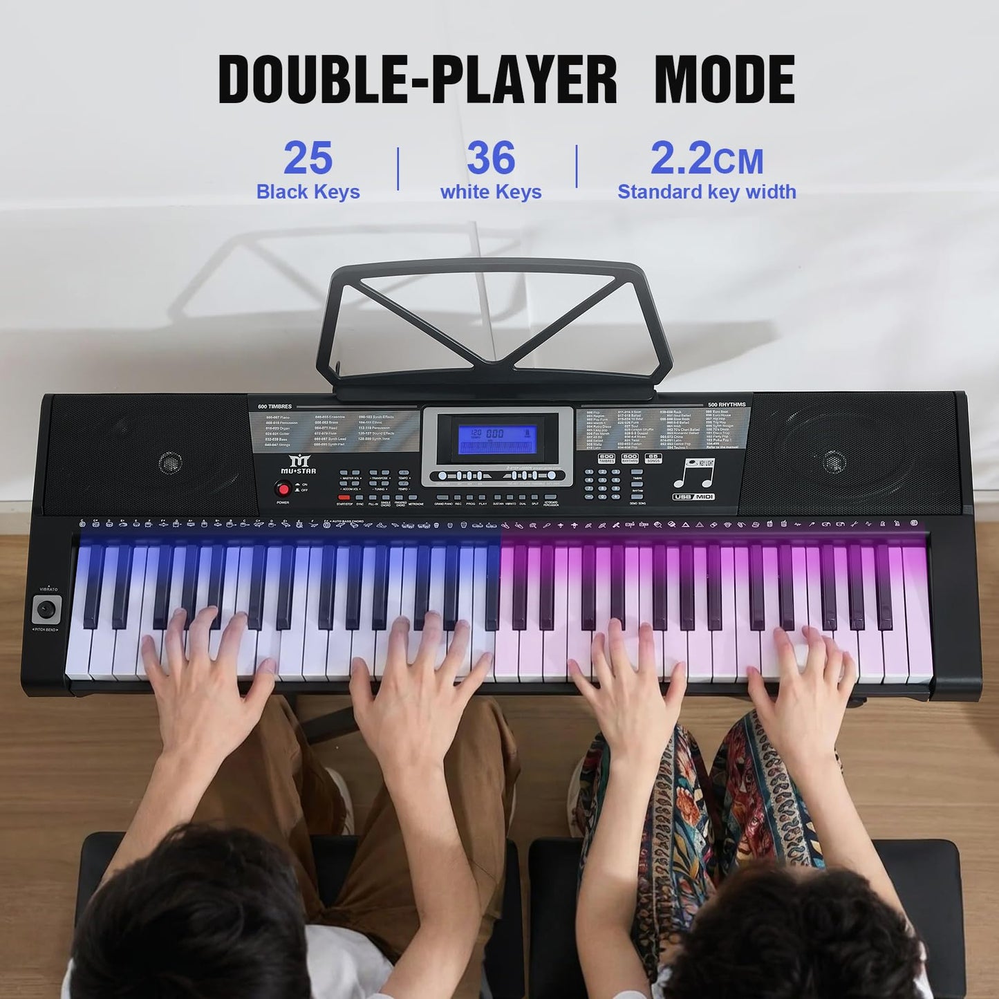 MUSTAR Piano Keyboard, 61 Key Keyboard Piano Electric Piano with Stand, Touch Sensitive Keyboards Piano 61 Key for Beginners, Headphones, Microphone, MP3/USB/LCD Screen, Holiday Birthday Gifts