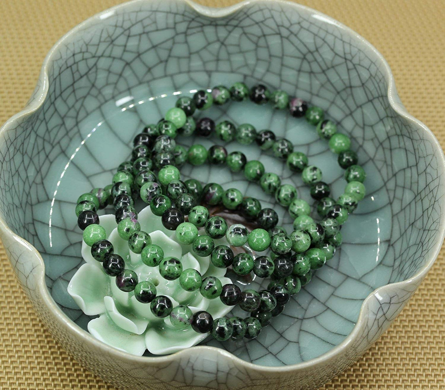 Angelstones Natural Ruby In Zoisite 6mm Round Beads Stretch Bracelet 7 Unisex