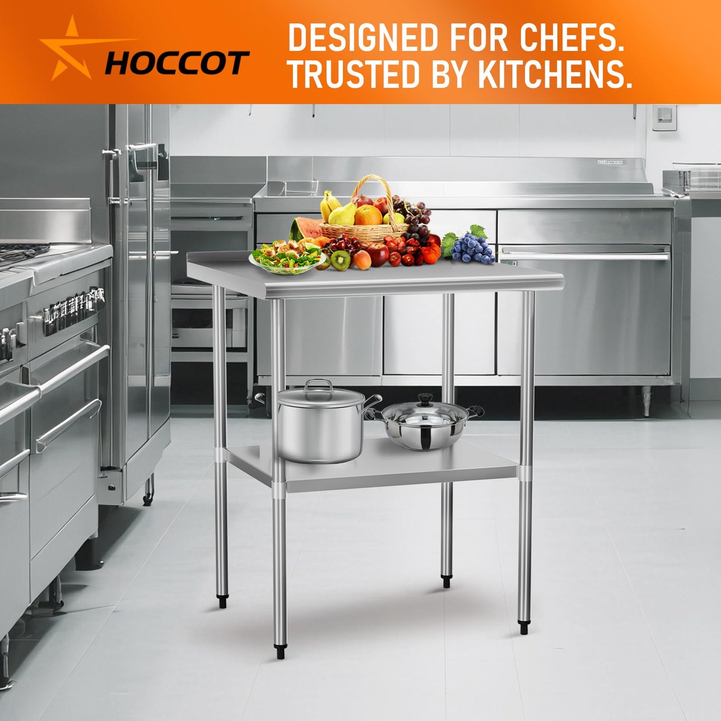 HOCCOT Stainless Steel Table for Prep & Work 30" X 30" inches with Adjustable Undershelf and Backsplash, Commercial Workstations, Utility Table in Kitchen Garage Outdoor BBQ