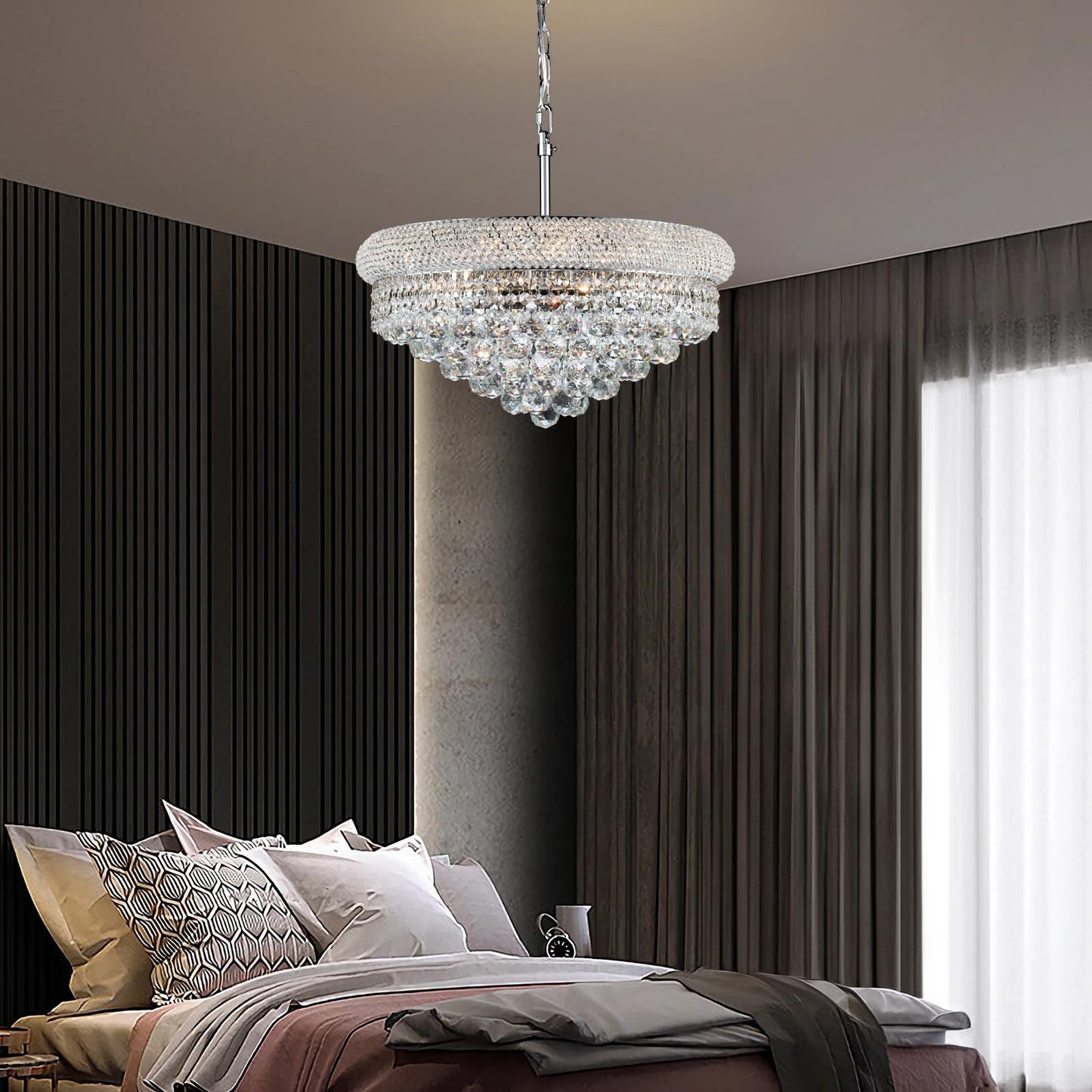 Crystal Chandeliers for Dining Room Light Fixtures Over Table, Empire Style k9 Crystal Chandelier for Bedroom, 9 Lights Chrome Luxury Lighting Fixtures for Living Room Kitchen lsland Entryway D22 Inch