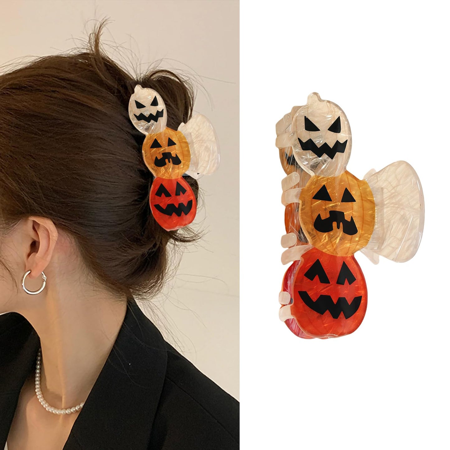 Pumpkin Hair Clips Halloween Large Claw Clips Hair Accessories for Women Cute Yellow Orange White Pumpkin Hair Clip for Thin Thi