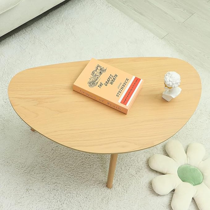 FIRMINANA Small Oval Coffee Table Mid Century Modern for Living Room Center Minimalist Display Coffe Table,Nature Wood,18.9" D x 33.47" W 15.75" H