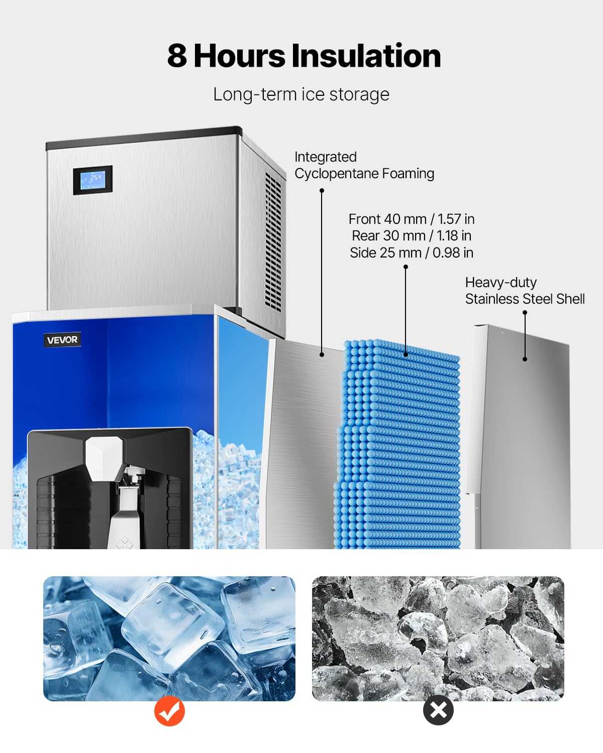 Vevor Commercial Ice Maker, 500 Lbs/Day Ice Maker Machine, 180 Lbs Large Ice Storage Bin With 20 Lbs/Min Automatic Ice Dispensin