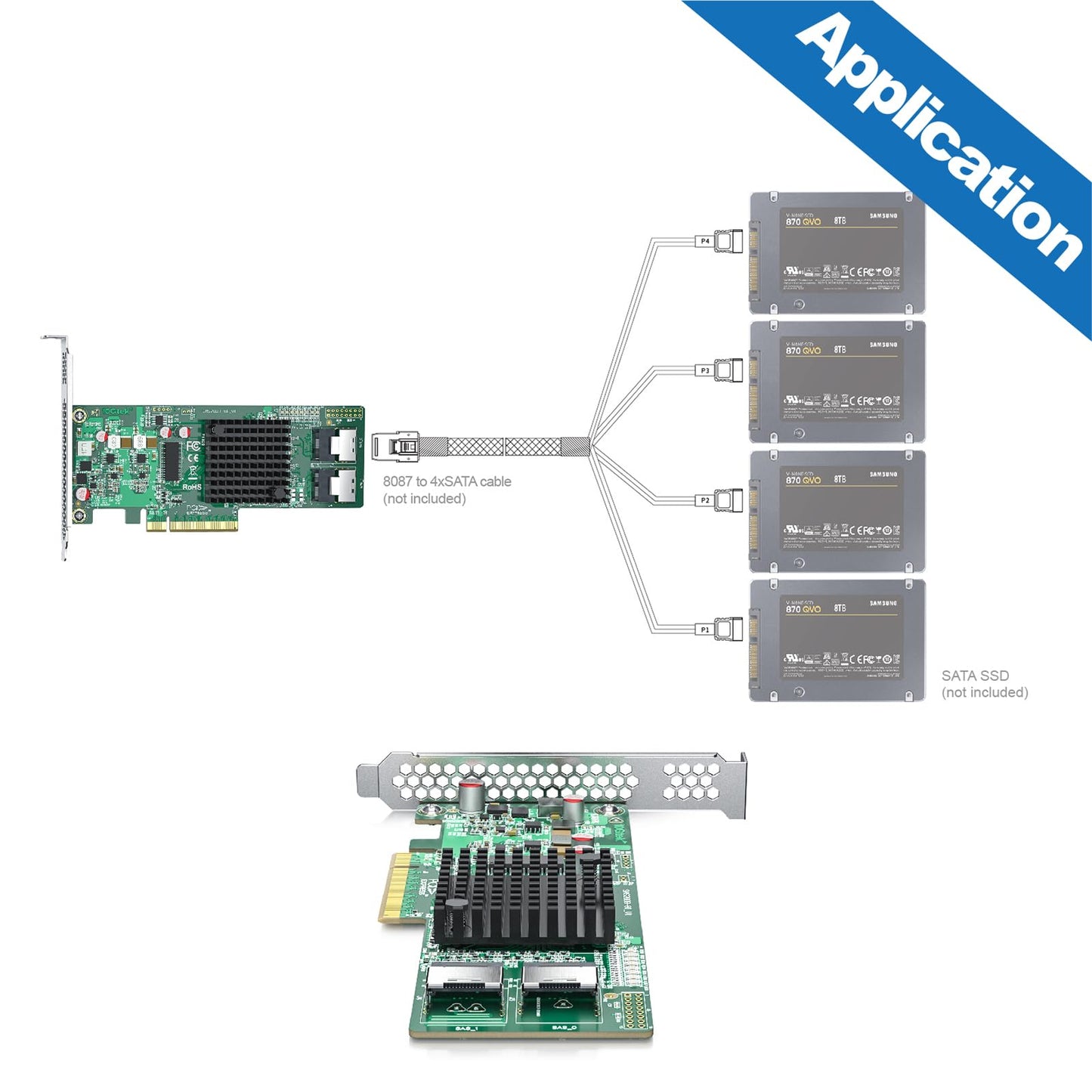 H!Fiber Lsi Sas 9211-8I Raid Controller Card, 6Gb/S Internal Sas/Sata Hba Card, Lsi 2008 Chip, Pci Express 2.0 X8, 2X Sff-8087 P