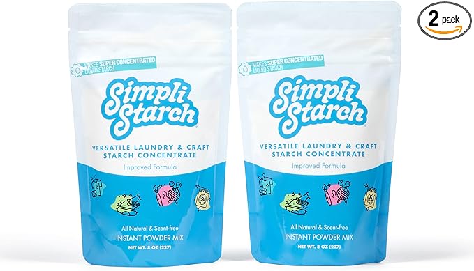 Simpli Starch® Dissolvable Starch Powder Mix. Makes Two Full 64 Oz Liquid Starch Cans. Perfect For Laundry and Ironing, Add Directly to Your Washer. Ideal for Arts and Crafts - 8oz (2)