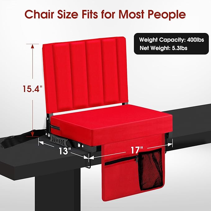 Halituny Stadium Seat for Bleachers with Back Support, Portable Bleacher Seat with Wide Comfy Padded Cushion, Metal Hook, Folding Stadium Chair with Shoulder Strap, Carry Handle, Cup Holder