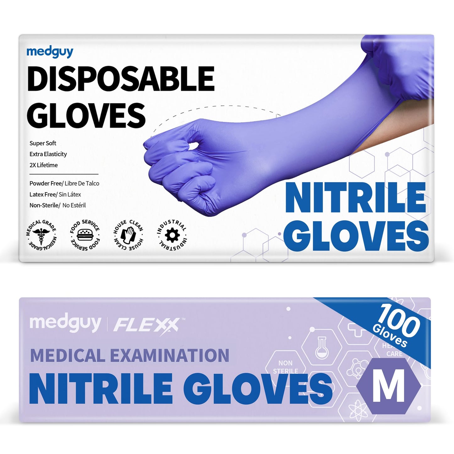 Medguy Medical Nitrile Exam Gloves, 4 Mil Powder-Free Latex-Free Food-Safe Disposable Cooking Cleaning Glove, Blue-Violet 100Pcs (Medium)