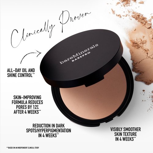 bareMinerals Barepro Pressed Powder Foundation in 10C and GenNude highlighting blush in Rose Glow