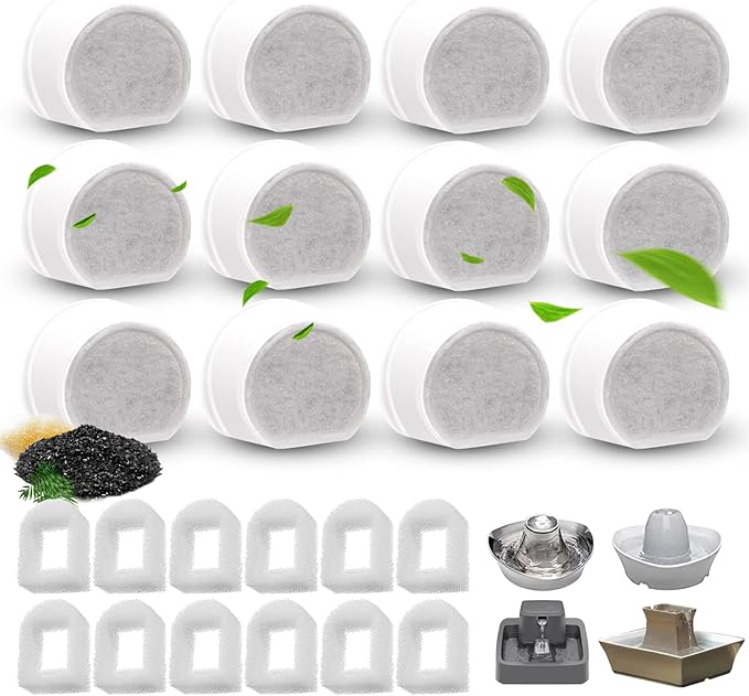 24/40 Pcs Replacement Carbon Charcoal Filters Dog and Cat Water Fountain Compatible with Multiple Pet Fountains. (12 Carbo...