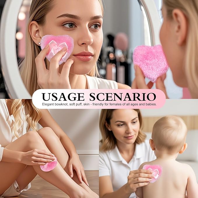 2 Pieces Large Body Powder Puff and Container Powder Container with Puff, Dusting Powder Puff Crystal Case, Body Powder for Women Soft Washable Reusable Velour Face Body Glitter Wet Dry Makeup(Love)