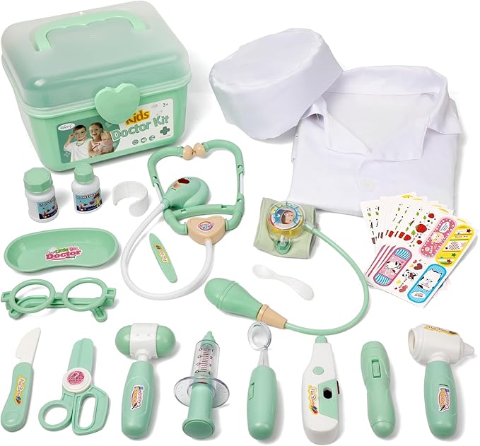 Liberry Doctor Kit for Toddlers 3 4 5 Years Old, 30-Piece Kid Doctor Toy with Stethoscope, Costume, Green Medical Pretend ...