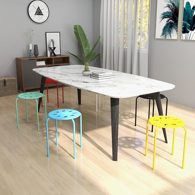 POWERSTONE Stackable Stools Set of 6, 17.5in Portable Stacking Bar Stool Colorful Classroom Stools with Iron Legs Round Nesting Chairs Flexible Seating for Home Office School