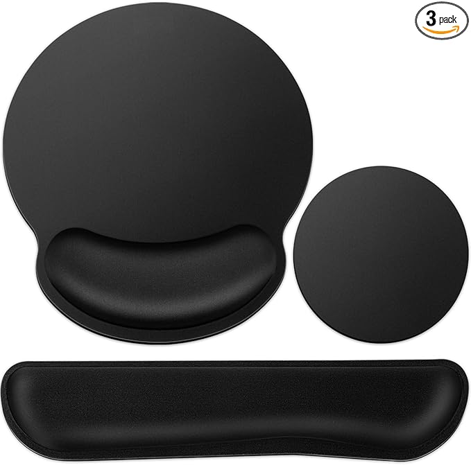 Mouse Pad Black, Ergonomic Keyboard Wrist Rest, Mouse Pad with Wrist Rest Black, Gaming Mousepad with Wrist Support, Memory Foam Wrist Rest Set for Computer Keyboard, Office Desk Accessories