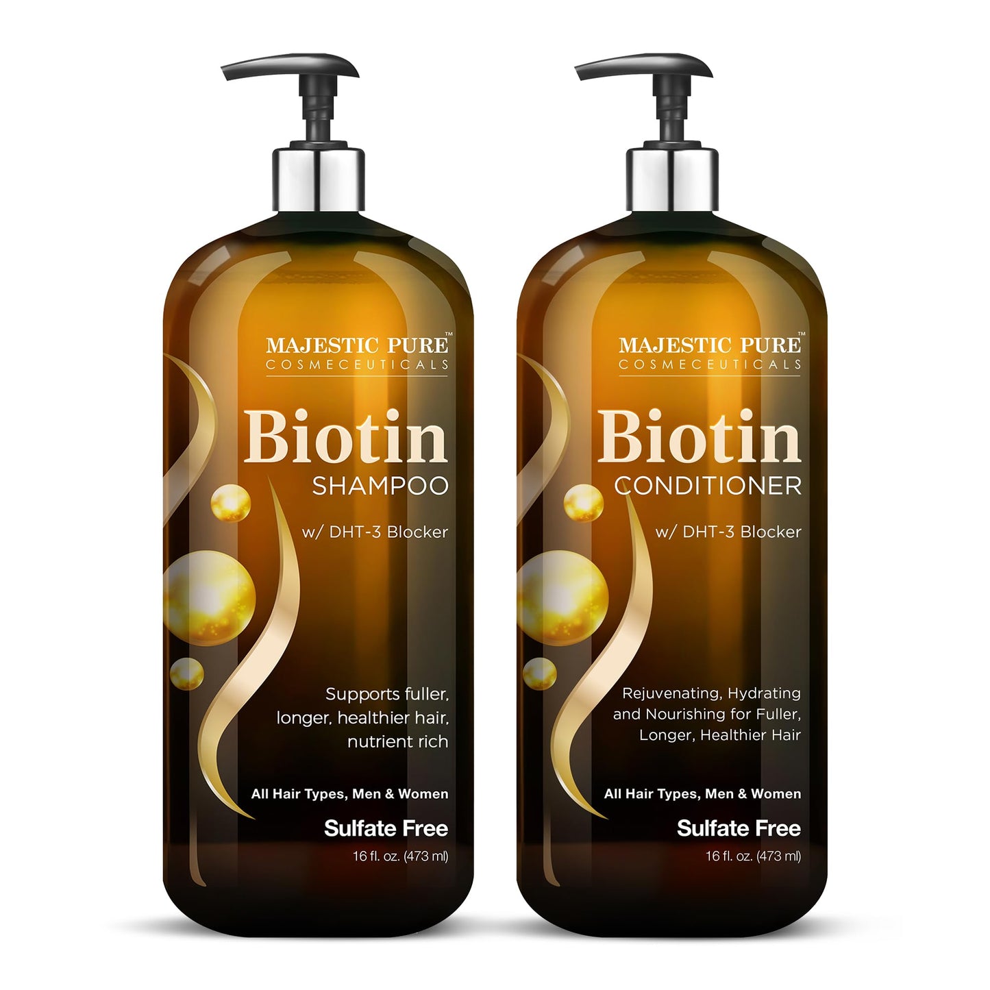 MAJESTIC PURE Biotin Shampoo and Conditioner Set with DHT Blocker Complex - Hydrating, Nourishing & Supporting Healthy Hair, Sul