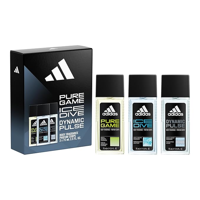 adidas Dynamic Pulse, Ice Dive, Pure Game Giftset, Natural Spray 2.5 fl oz, Notes of Rosemary, Lemon, Peppermint, and Grapefruit, Men's Fragrance, Long Lasting, Sporty Fragrance