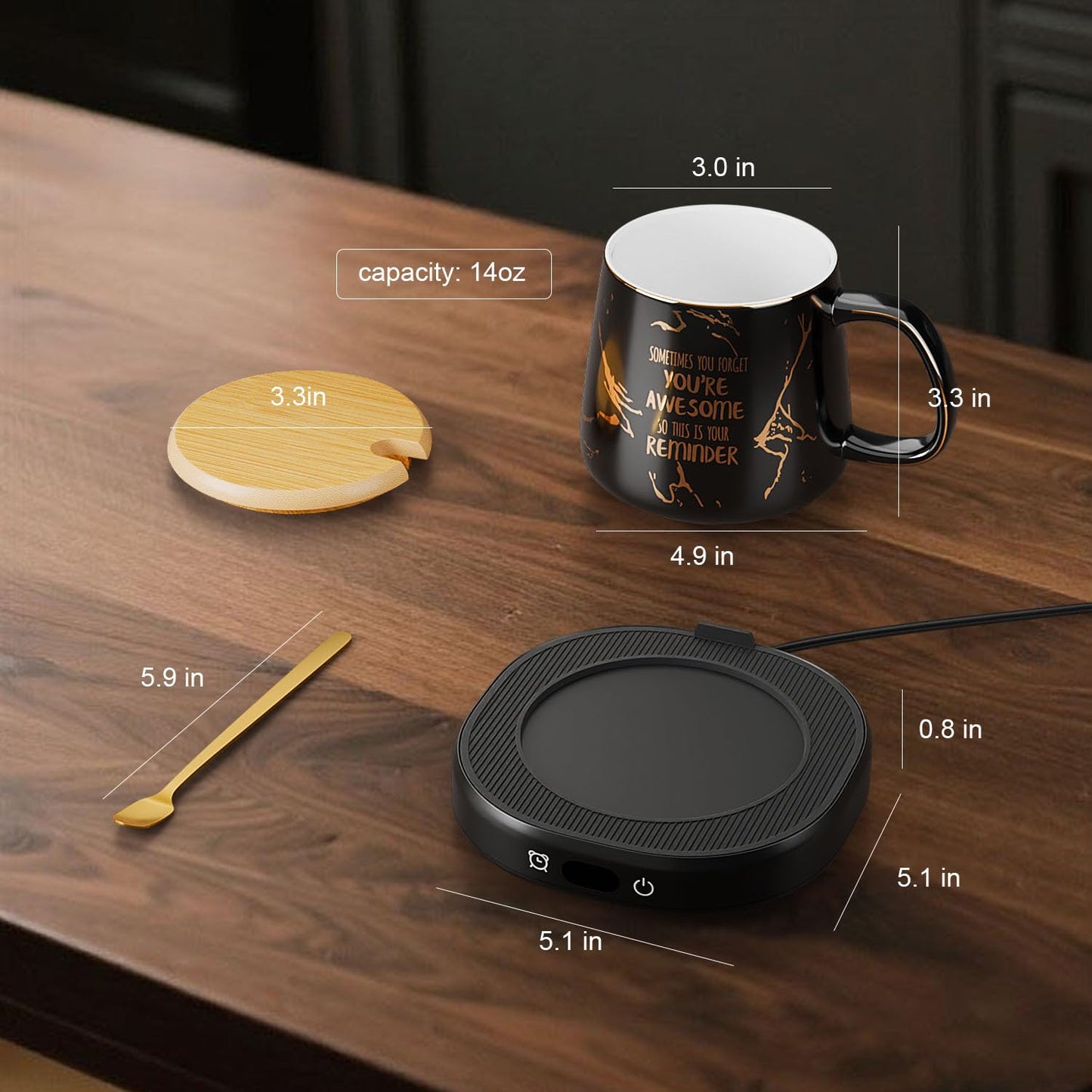 Coffee Mug Warmer, You are Awesome Mug with Coffee Warmer Set, Electric Coffee Cup Warmer for Desk 8H Auto Shut Off, Tea Beverage Warmer with 4 Temperature Setting, Birthday Christmas Women Man Gifts