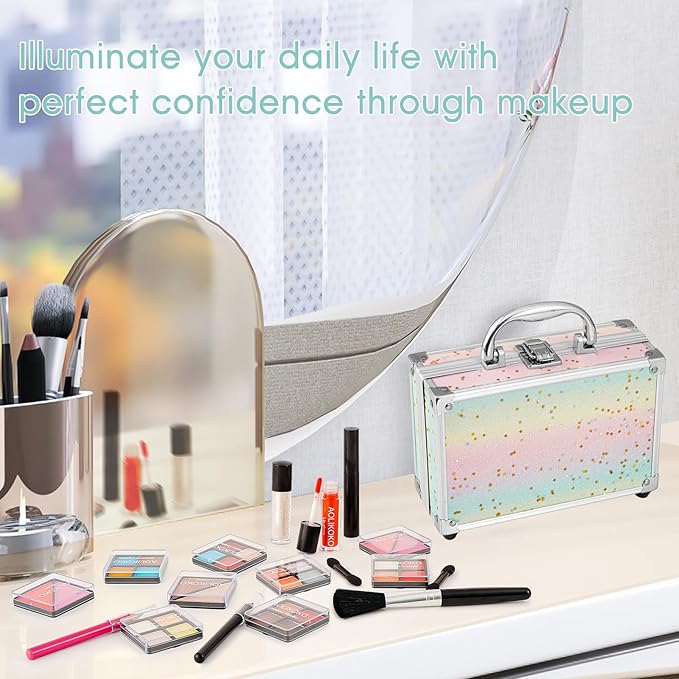 Makeup Kit for Teenager & Women Full Kit, All in One Makeup Set With The Small Cosmetic Train Case, Professional Makeup Kit, Makeup Gift Set for Women Girls (Set B)