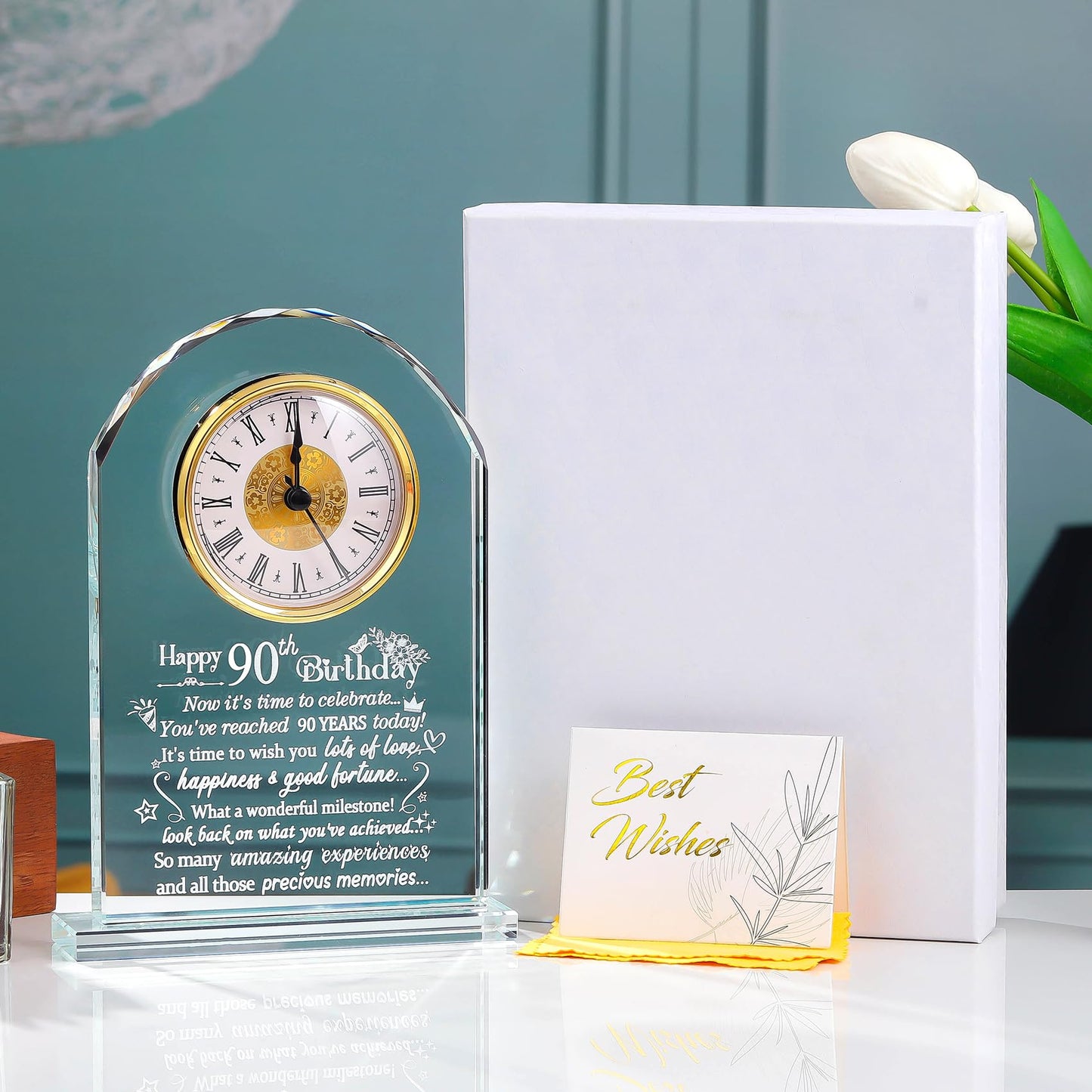 Happy 90th Birthday Quartz Clock Gifts for Parents, Grandpa, Gifts for Couple Women Men, 90th Birthday Presents for Grandma, 90 Year Old Birthday Keepsake Home Decor