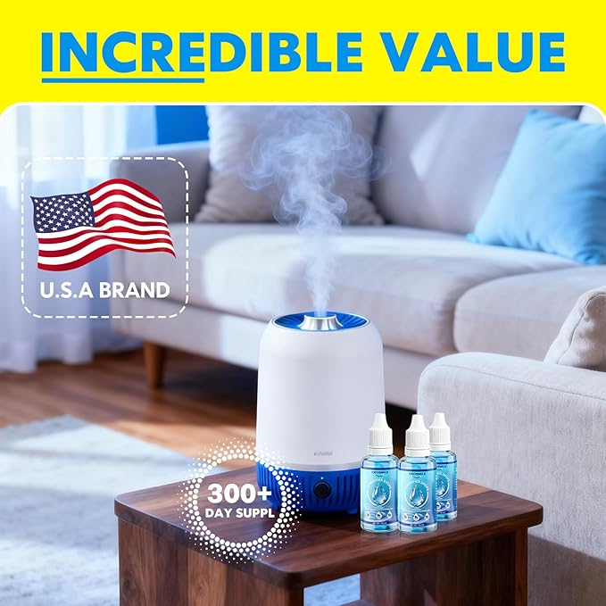 Humidifier Cleaner Drops [3 Pack] Humidifier Water Treatment Cleaning Drops for All Makes & Models - Slows Buildup & Scaling - Cleans & Deodorizes Water, 300+ Day Supply