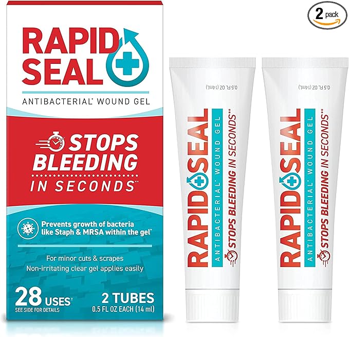 Rapid-Seal Wound Gel (2 Tubes) | Stops Bleeding in Seconds | Ideal for Cuts, Scrapes and Razor Nicks for Emergency First A...