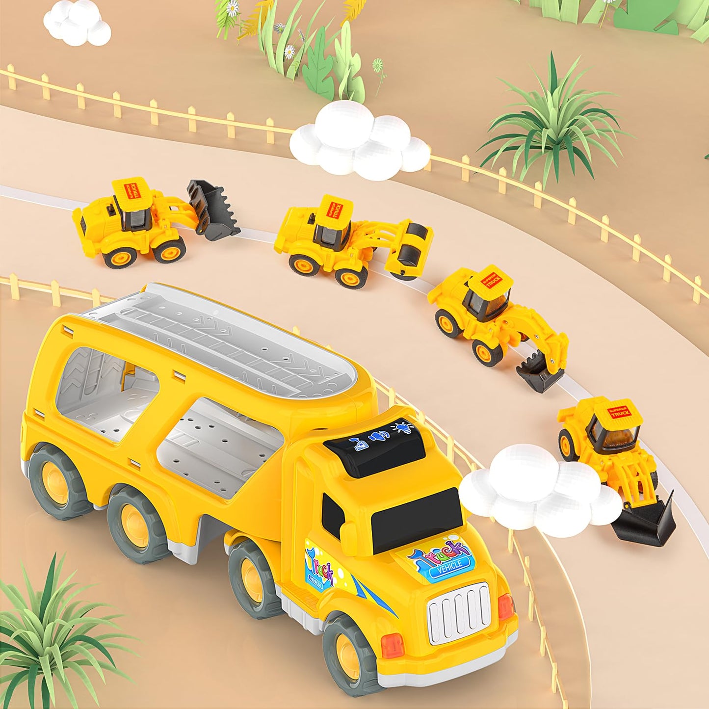 Veslier Construction Truck Toys for Boys Girls Age 1 2 3 4 5 6 Years Old，Carrier Transport Trucks for Kids 1-3 3-5 Year Old，Christmas Birthday Gift Toddler Toys.