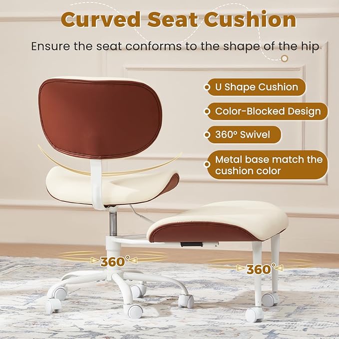 EROMMY Criss Cross Chair with Wheels Retractable footrest, Wide and Thickened ADHD Chair, Ergonomic Cross Legged Kneeling Desk Chairs for Meditation Yoga, Beige & Brown