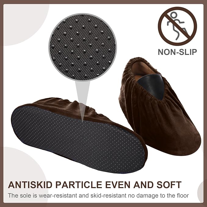 JaGely 11 Pairs Reusable Non Slip Cloth Shoe Covers Washable Thickened Boot Shoe Covers for Indoors and Households(Brown)