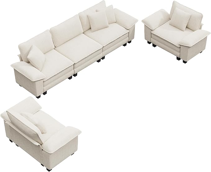 MIXPATIO Cloud Couch Sectional Sofa Set, Plush 24.4-Inch Deep 5-Seat Sectional with Velvety c& Removable Arms for Living Room and Apartment, Beige