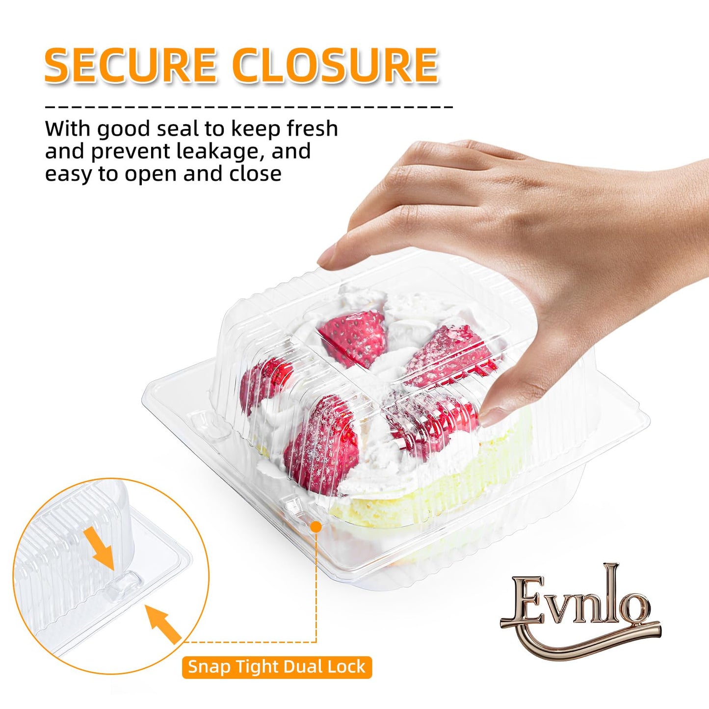 Evnlo 50 Count Clear Plastic Containers with Lids for Food, Thickened Disposable Sandwich Containers Clamshell Boxes for Cake Slice, Dessert, Hamburger, Salad