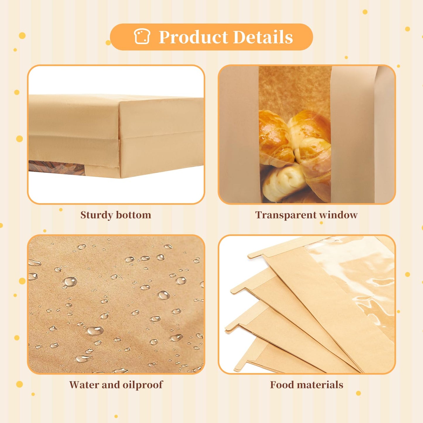 30 Pack Kraft Paper Bread Loaf Bags with Tin Tie Tab Lock, for Homemade Bread Loaf Bags 14" x 8.3" x 3.5", Sourdough Bread Bags with Clear Front Window for Baked Food Storage (30 Pack)