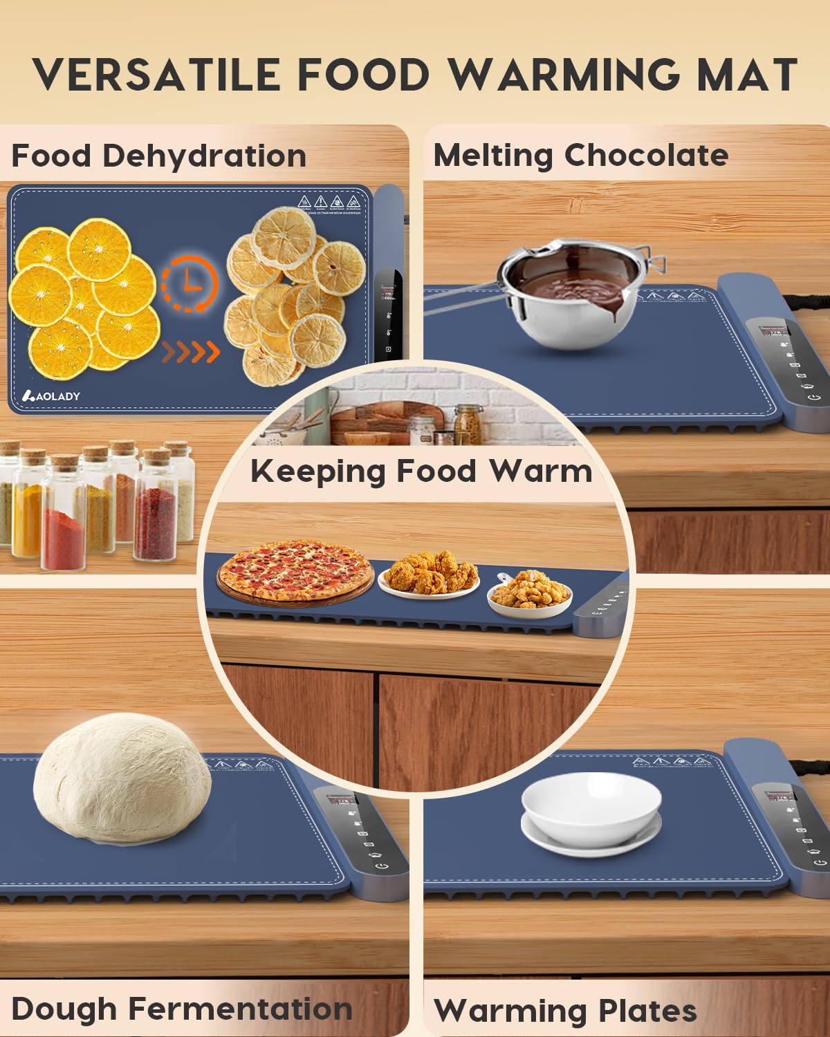 Warming Mat for Food, Electric Silicone Fast Heating Chafing Dishes for Parties Buffet with APP Controller 15"x23.6" with 8H Timer & Adjustable Temperature, Navy Blue