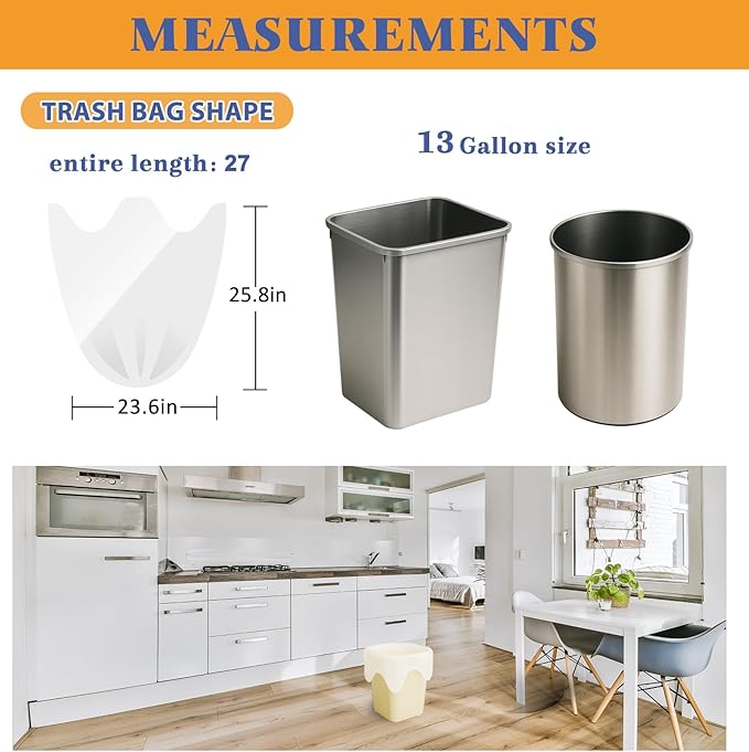 13 Gallon Strong Tie-Top Tall Kitchen Trash Bags 80 Count, fit 50 Liter Large Waste Basket, Unscented Plastic Garbage Bags Can Liners for Home Office Kitchen Bathroom Bedroom, White