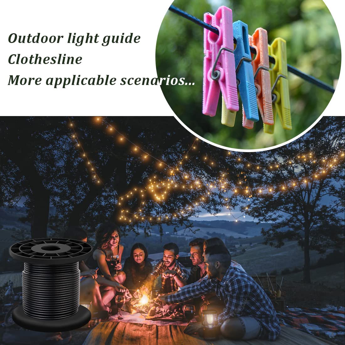 304 Stainless Steel Wire Rope Cable 3/32, Black Vinyl Coated - Outdoor Light Guide Wire for String Lights, Clotheslines - 1/16 Inch Overmolded to 3/32 Inch, 100ft