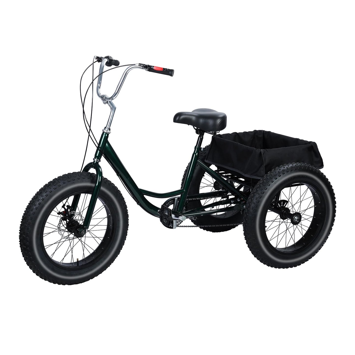 Snabcibs Adult Tricycle with 7-Speed Gear & 20" Fat Tires - Heavy Duty 450lbs Capacity 3 Wheel Bike for Adults/Seniors, Front/Rear Disc Brakes with Spacious Shopping Basket (Black)