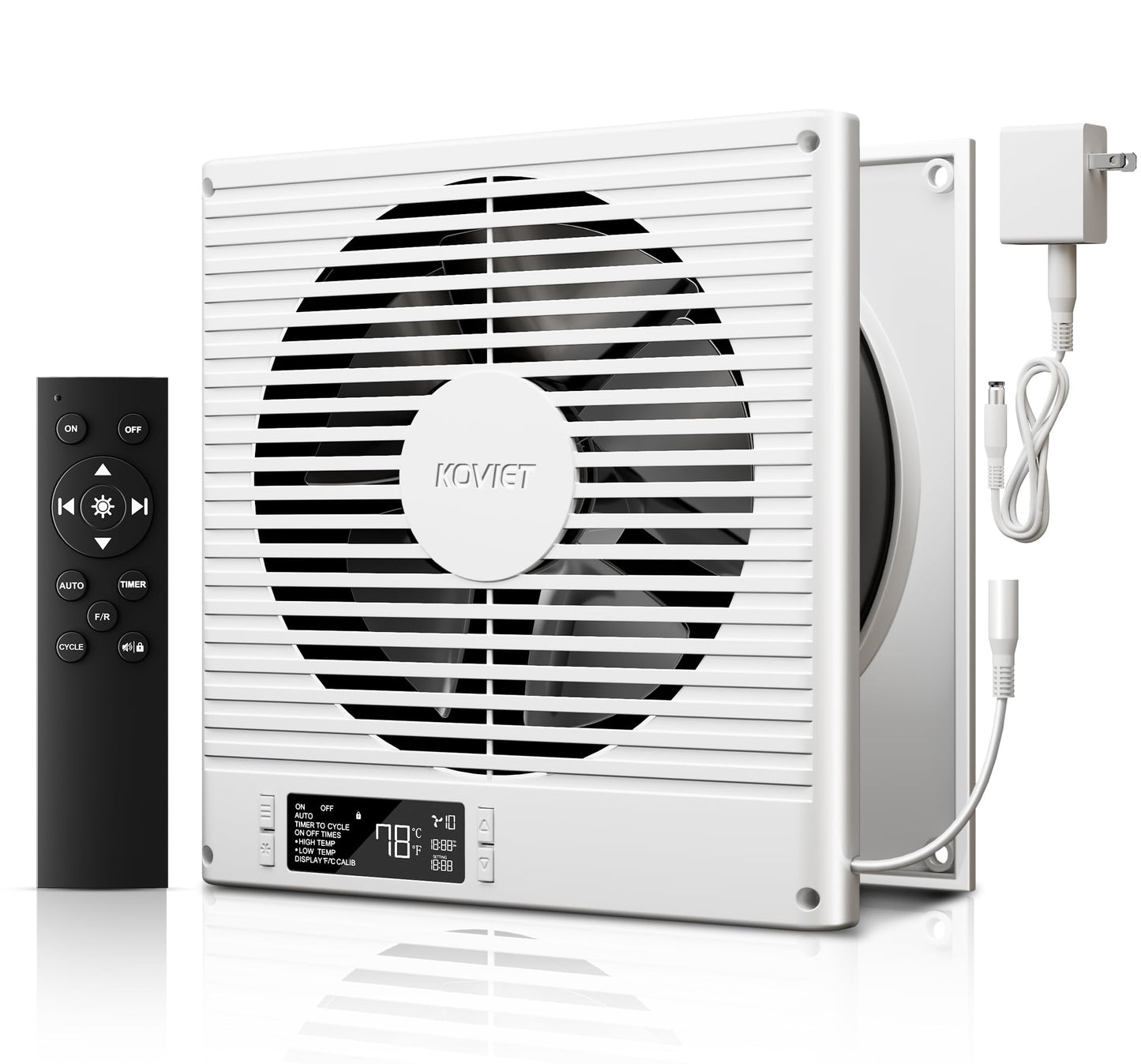 KOVIET 8" Room to Room Ventilation Fan with Remote, Quiet Reversible Through the Wall Air Transfer Fan, 10-Speed Smart Exhaust Vent, Temperature Control, ETL Certified for Bedroom, Kitchen, Laundry