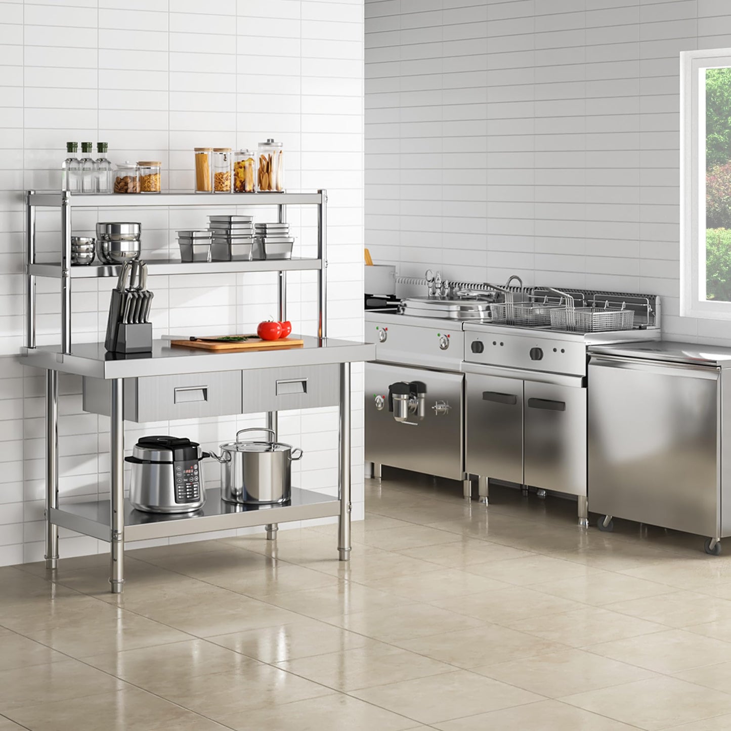 YITAHOME Stainless Steel Adjustable Work Table with 36" 12" Shelf, Overshelves & Drawer - NSF Metal Prep Table for Kitchen, Home, Restaurant & More
