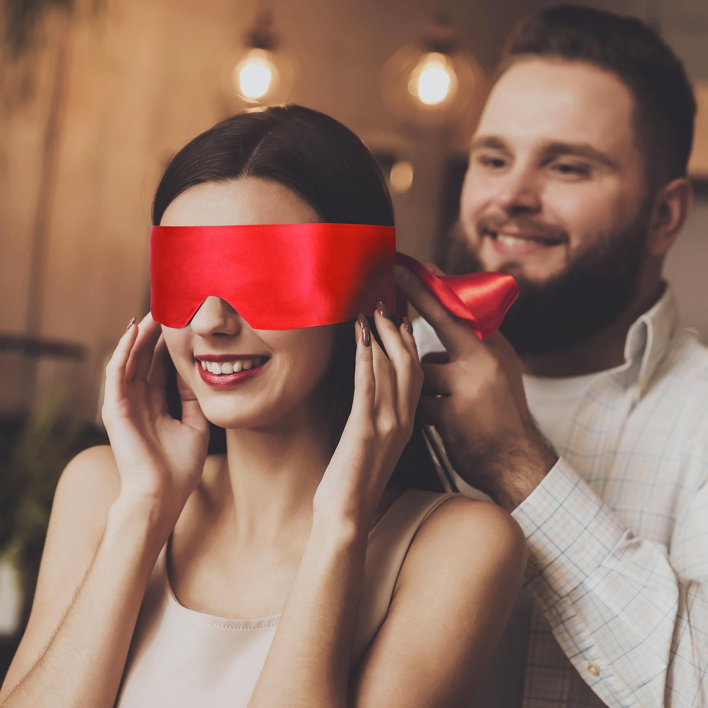 FRESHME Satin Eye Mask for Sleeping - Soft Eye Mask Adjustable Eye Shade Comfy Satin Eye Cover for Women Men Night Travel Nap Meditation Valentine's Day Gift Sleep Companion 160cm/63in Black and Red