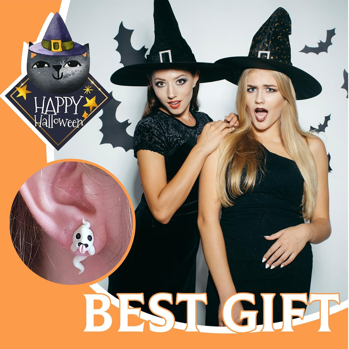 Halloween Ghost Earrings for Women Glow-In-The-Dark Cute Spooky Animal Bite Stud Earrings Halloween Jewelry Gifts Accessories Costumes