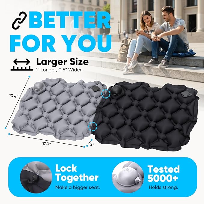 Sekey Pump Up Inflatable Seat Cushion, Portable & Lightweight Airplane Seat Cushion, for Long Flights Stadium Camping Office Travel