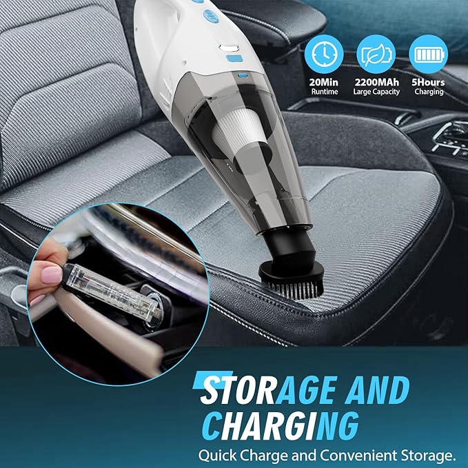 Handheld Vacuum Cordless, 6KPA Strong Suction & 25 Mins Runtime, 1.6lbs Lightweight Hand Vacuum Cordless Rechargeable with HEPA Filter/LED Light/Multi-Accessories,for Home/Car/Office Cleaning
