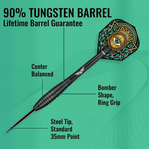 Shot! Darts Zen Kensho Steel Tip Dart Set | 90% Tungsten Barrels | Center Balanced Bomber Shape | Onyx Black Titanium Coated | Handcrafted Pro Darts | Metal Tip Bar Darts | Made in New Zealand