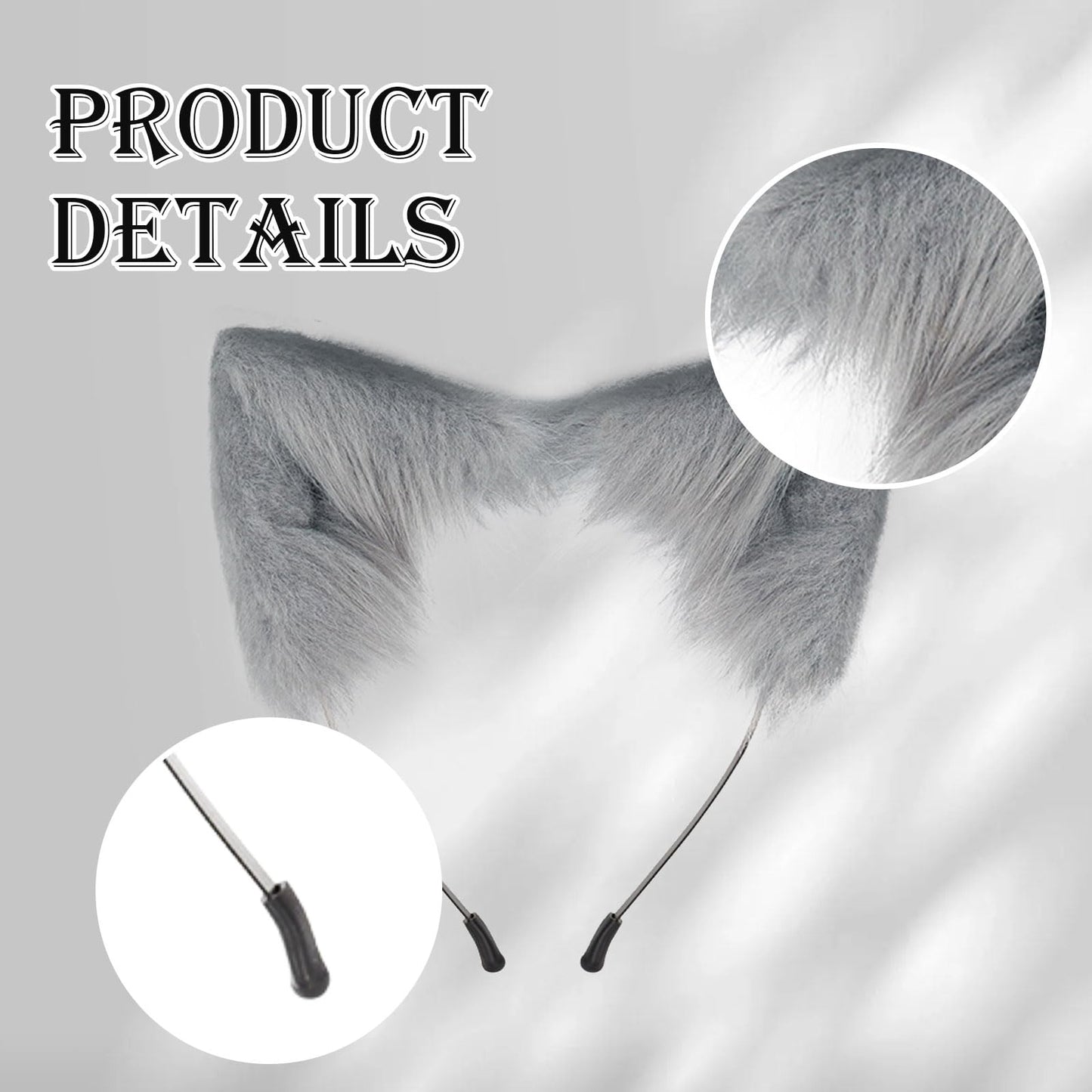 Hyuetrsa 3 Pcs Cat Ears and Wolf Fox Animal Tail Cosplay Costume Grey, Costume Halloween Leather Neck Chocker Set, Animal Cosplay Party Costume