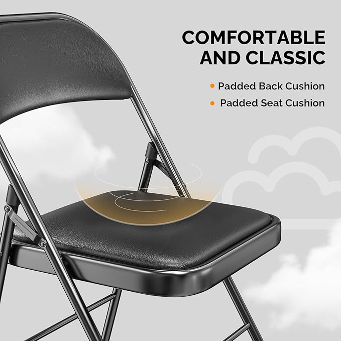 VINGLI 8 Pack Folding Chairs with Padded Seats, Metal Frame with Pu Leather Seat & Back, Capacity 350 lbs, Black