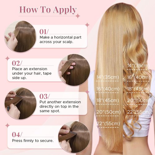 SEGOHAIR Wavy Tape In Hair Extensions Real Human Hair with Double-Sided Adhesive Professional Hair Extensions for Women 20pcs Body Wave 22 Inches Medium Brown Mixed Bleach Blond