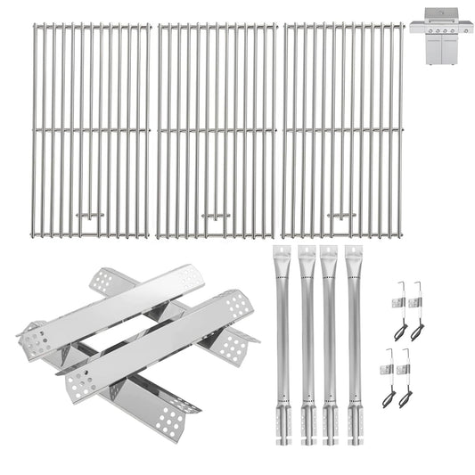 BBQration Replacement Kit for Kitchen Aid 720-0745B 740-0780 860-0012 720-0745 720-0745A, 7MM Solid Stainless Steel Cooking Grates, Burners and Heat Plates for Kitchenaid Grill Replacement Parts